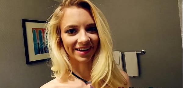  Teen blonde fed cum after fucking stepbro in POV